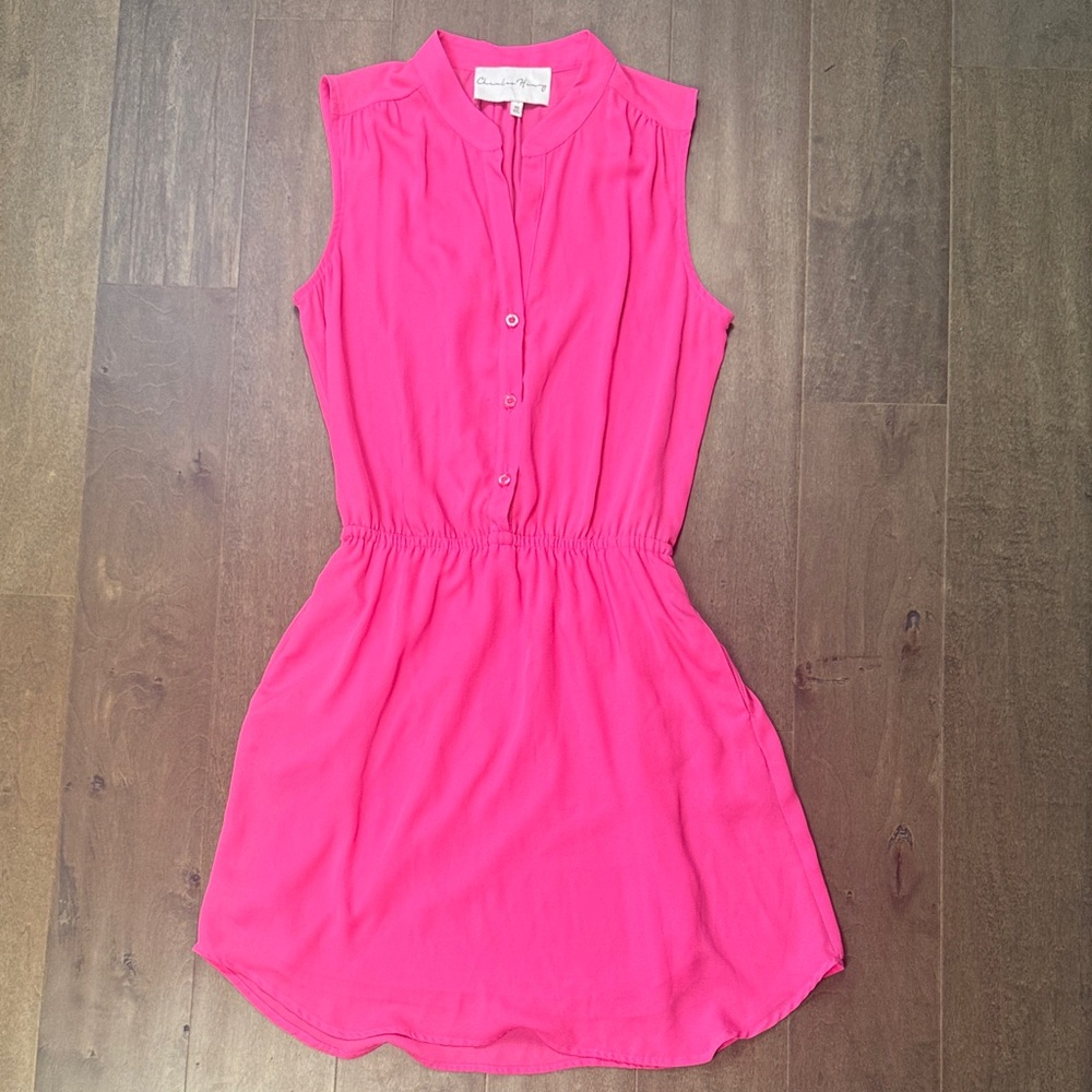Charles Henry Hot Pink Sleeveless Button Front Mini Dress XS Elastic Waist